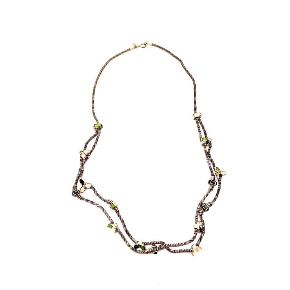 Loft Snake Layered Chain Necklace Gold Tone Gem Stone Spring Ring Signed